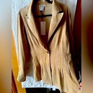 NWT Finley large suede leather blazer flared cuff pleated waist Fit And Flare
